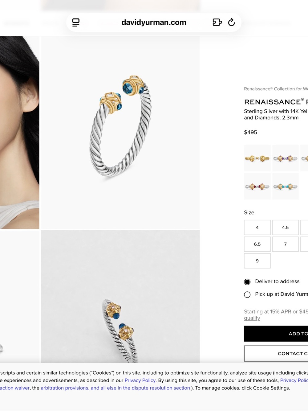 David Yurman Authentic Renaissance Ring. Hampton blue topaz , diamond 14k gold . - Picture 7 of 12